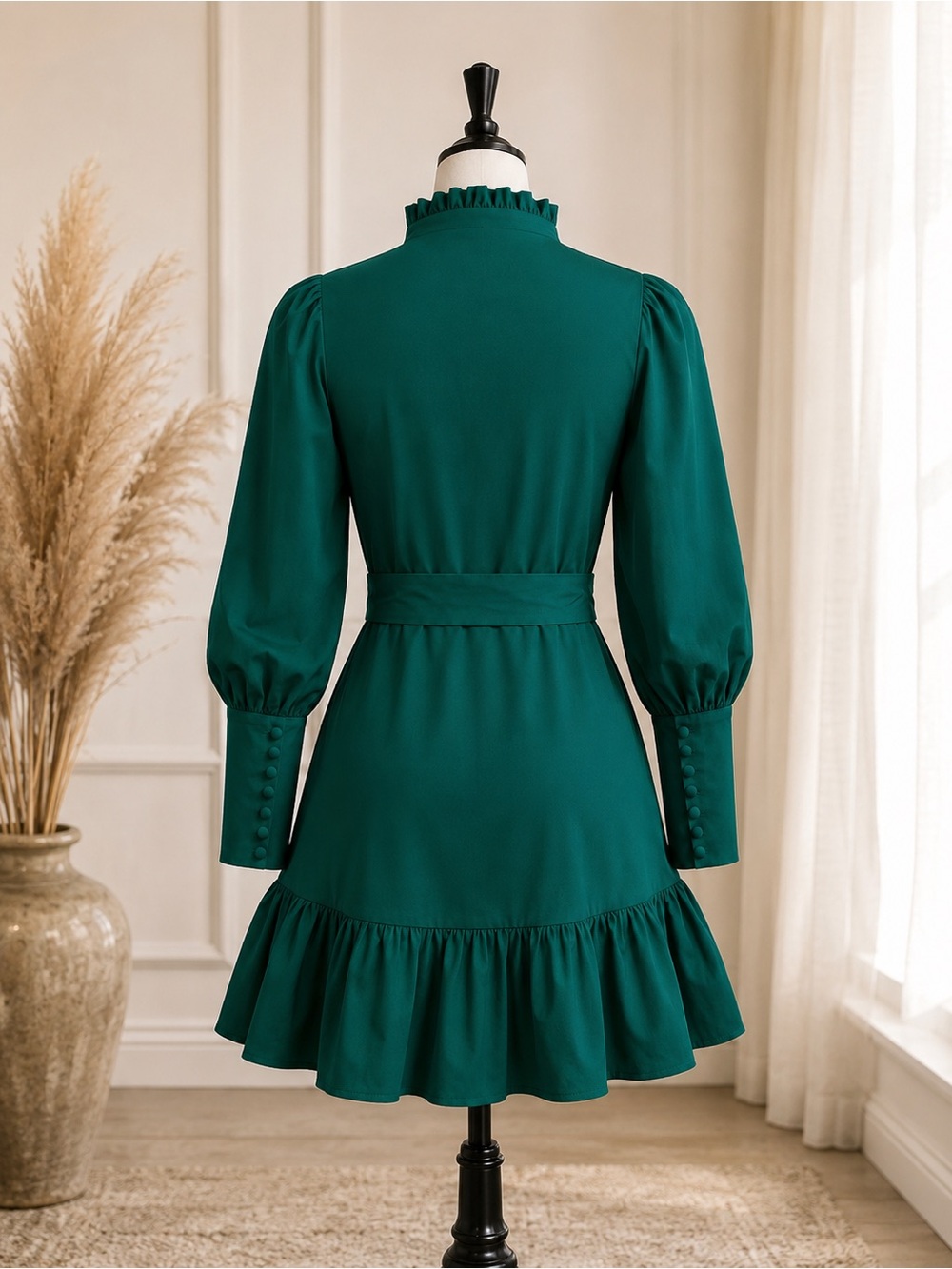 Emerald Green Beacher Pintuck Shift Dress - Picture 6 of 8